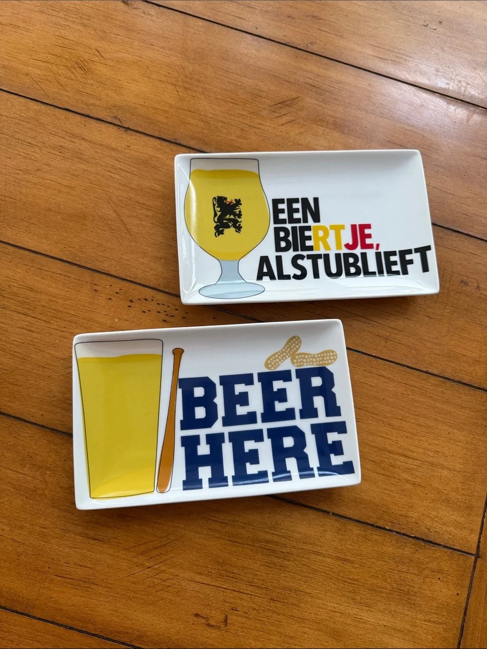Crate & Barrel Ceramic Beer-Themed Snack Appetizer Plates - Set of 2